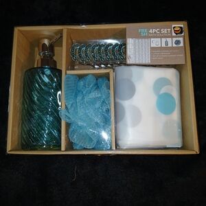 Teal Bathroom Accessory Set with Shower Curtain
